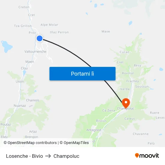 Losenche - Bivio to Champoluc map