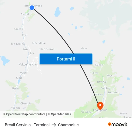 Breuil Cervinia - Terminal to Champoluc map