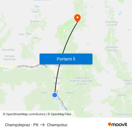 Champdepraz - Ptt to Champoluc map