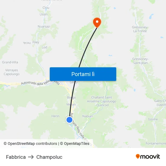 Fabbrica to Champoluc map