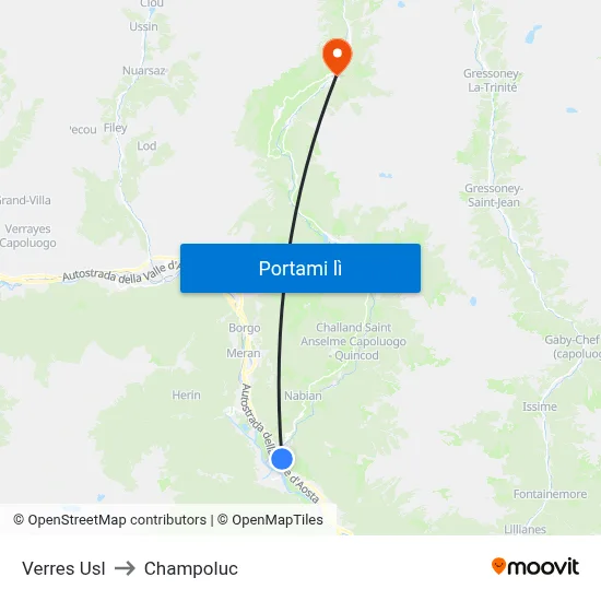 Verres Usl to Champoluc map