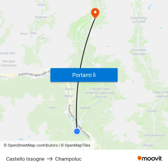 Castello Issogne to Champoluc map