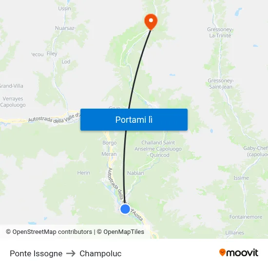 Ponte Issogne to Champoluc map