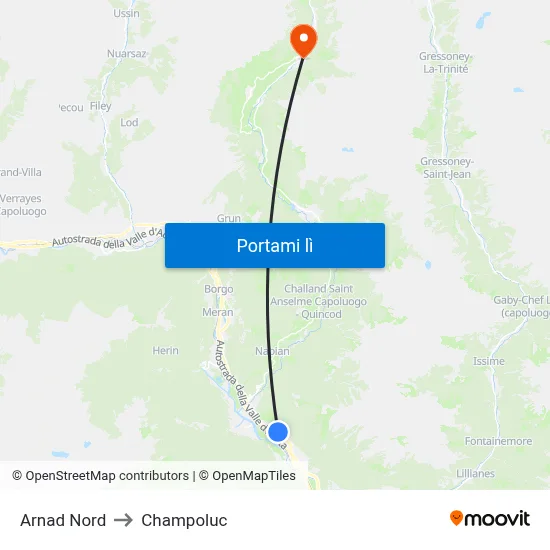 Arnad Nord to Champoluc map