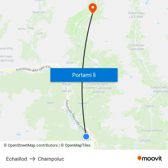 Echaillod to Champoluc map