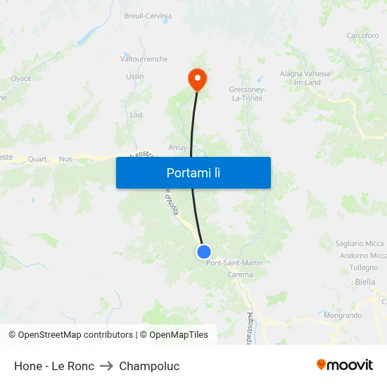 Hone - Le Ronc to Champoluc map
