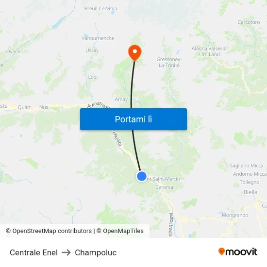 Centrale Enel to Champoluc map