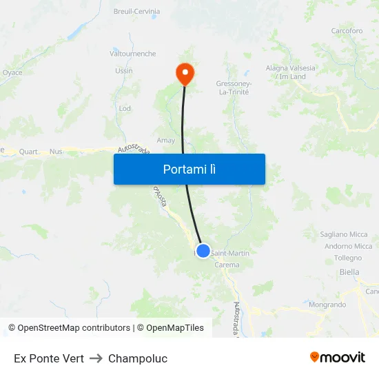 Ex Ponte Vert to Champoluc map