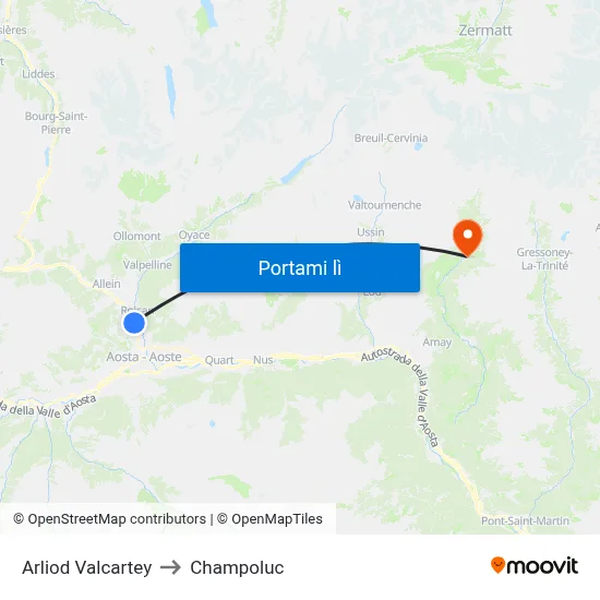 Arliod Valcartey to Champoluc map