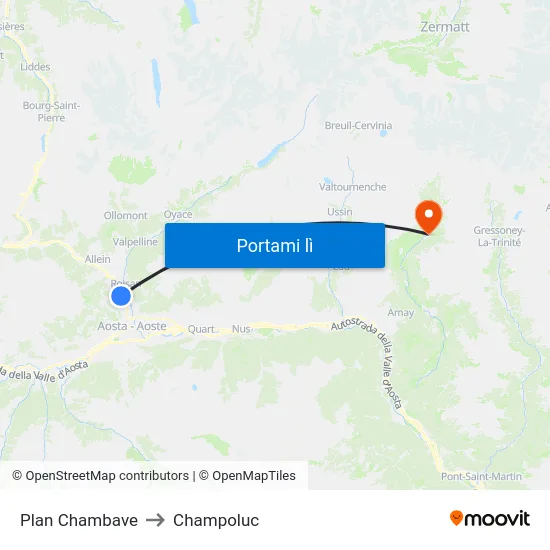 Plan Chambave to Champoluc map