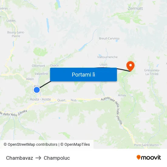 Chambavaz to Champoluc map