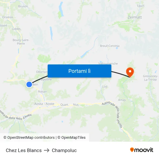 Chez Les Blancs to Champoluc map