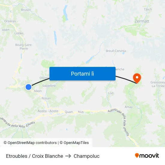 Etroubles / Croix Blanche to Champoluc map