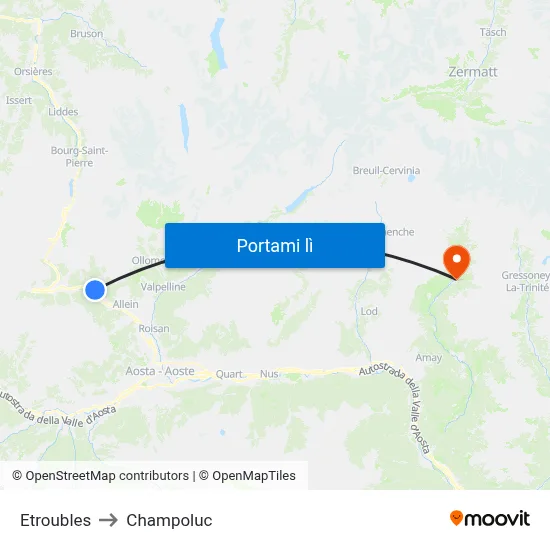 Etroubles to Champoluc map