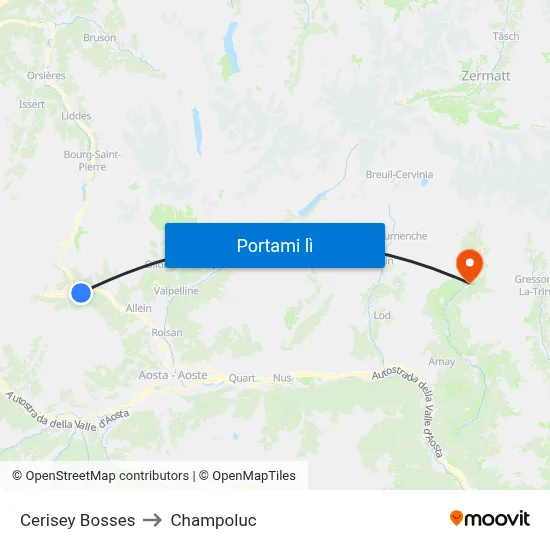 Cerisey Bosses to Champoluc map