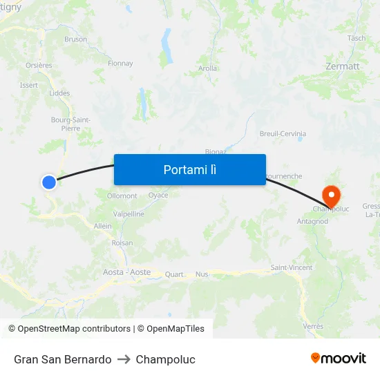 Gran San Bernardo to Champoluc map