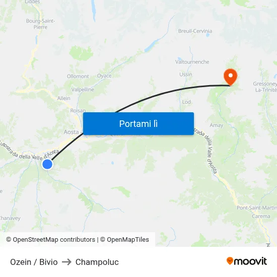 Ozein / Bivio to Champoluc map