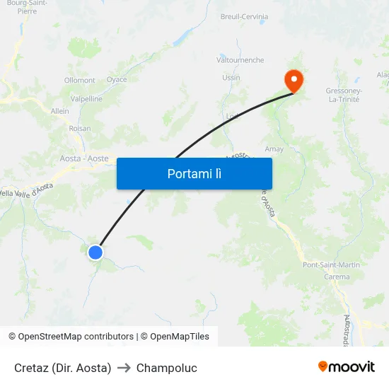 Cretaz (Dir. Aosta) to Champoluc map