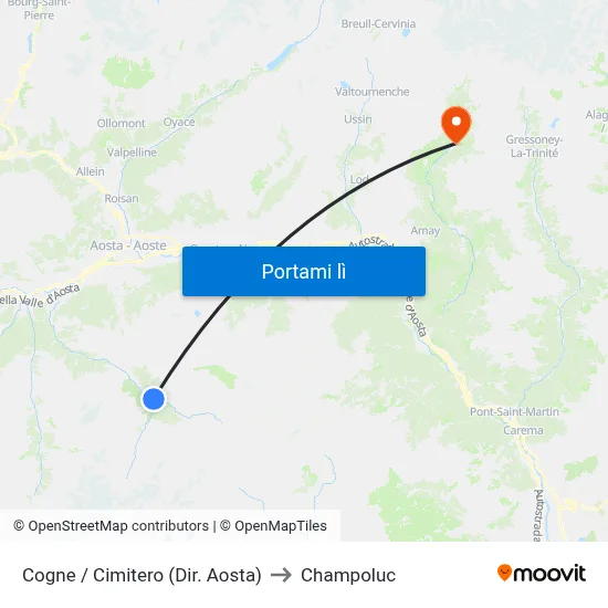 Cogne / Cimitero (Dir. Aosta) to Champoluc map