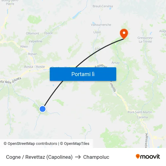 Cogne / Revettaz (Capolinea) to Champoluc map