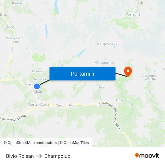Bivio Roisan to Champoluc map