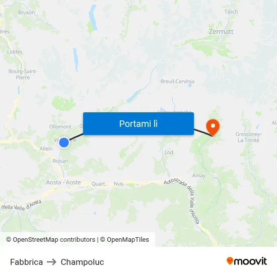 Fabbrica to Champoluc map