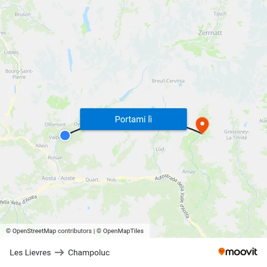 Les Lievres to Champoluc map