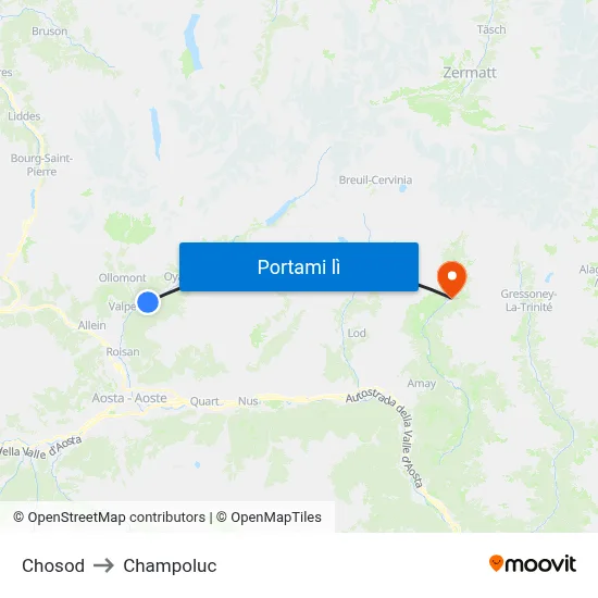 Chosod to Champoluc map