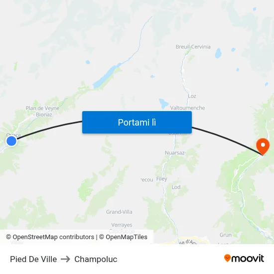 Pied De Ville to Champoluc map