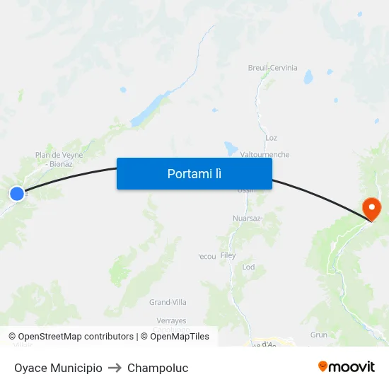 Oyace Municipio to Champoluc map
