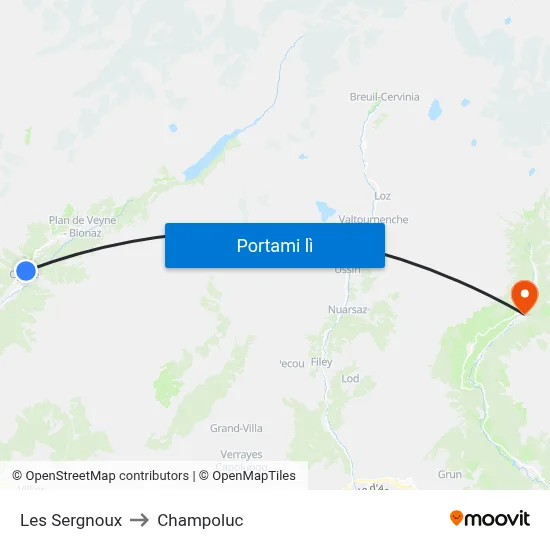 Les Sergnoux to Champoluc map