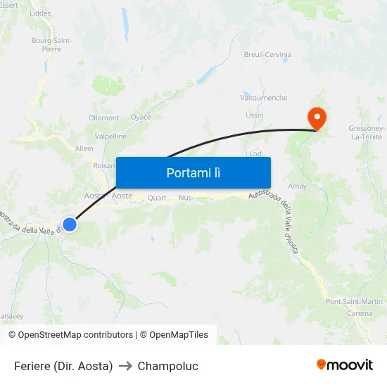 Feriere (Dir. Aosta) to Champoluc map