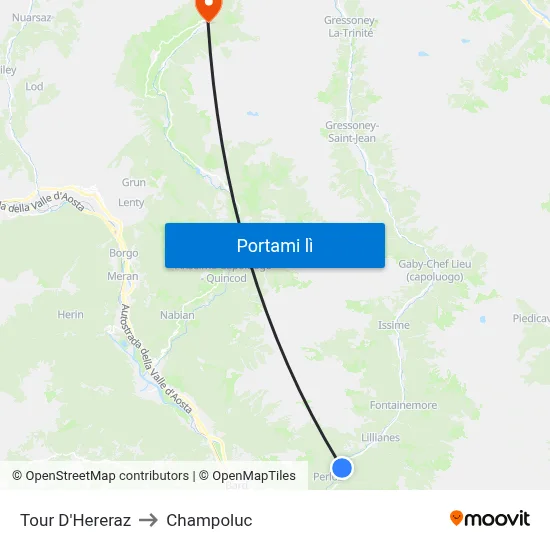 Tour D'Hereraz to Champoluc map