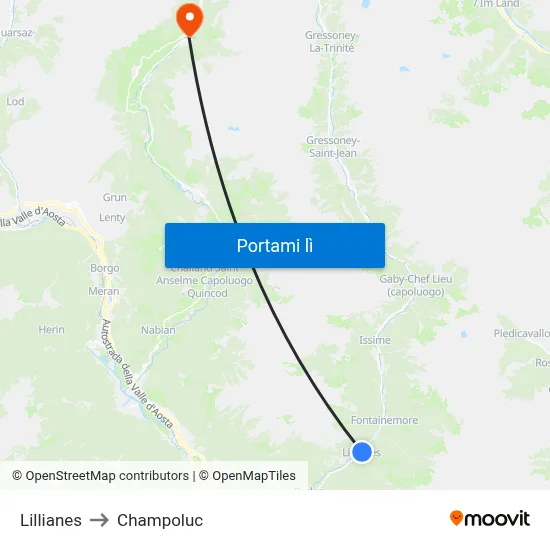 Lillianes to Champoluc map