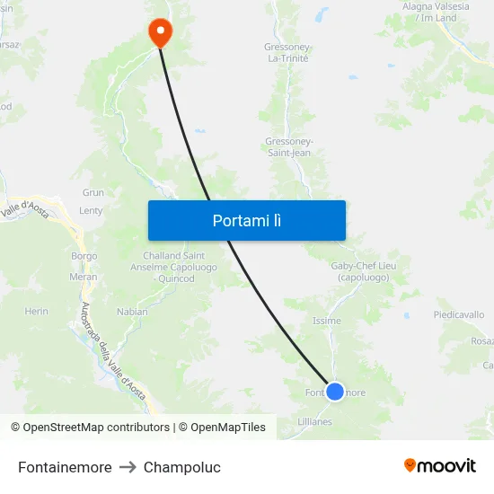 Fontainemore to Champoluc map