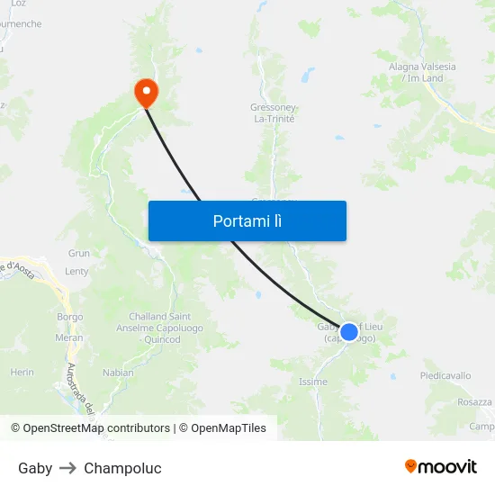 Gaby to Champoluc map