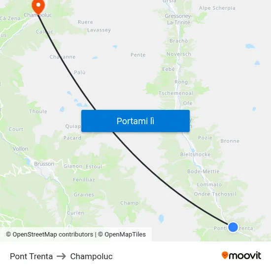 Pont Trenta to Champoluc map