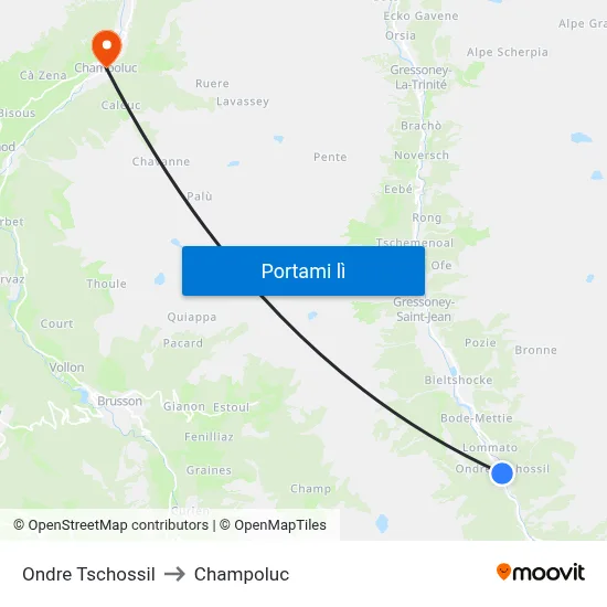 Ondre Tschossil to Champoluc map