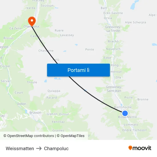 Weissmatten to Champoluc map