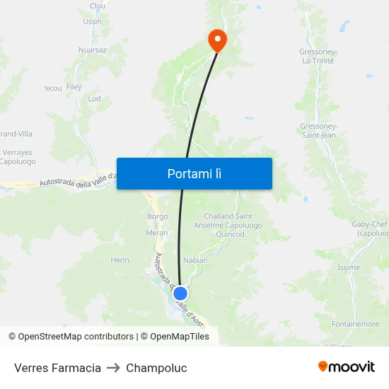 Verres Farmacia to Champoluc map