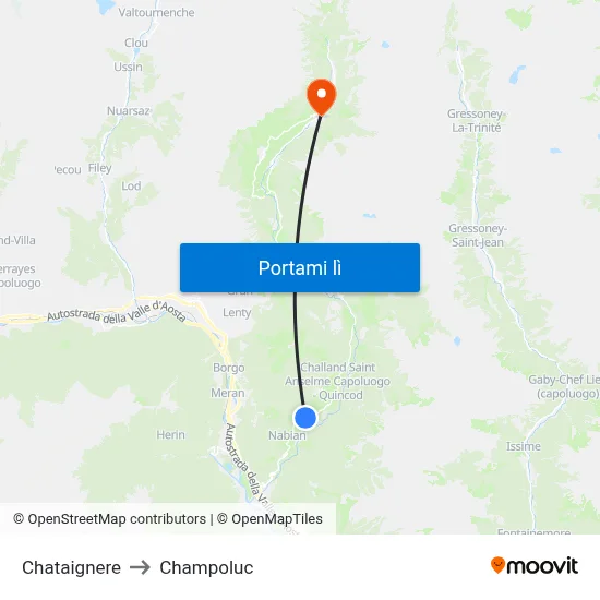 Chataignere to Champoluc map