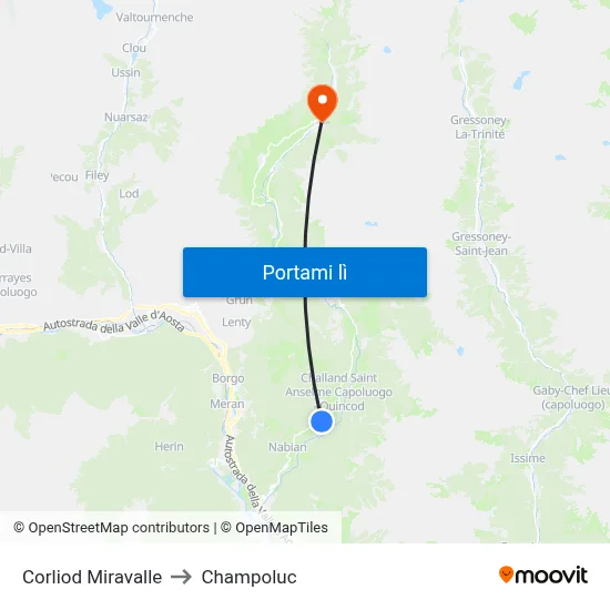 Corliod Miravalle to Champoluc map