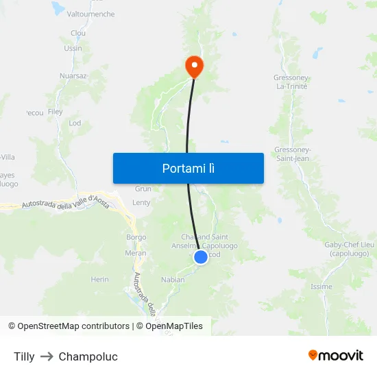 Tilly to Champoluc map