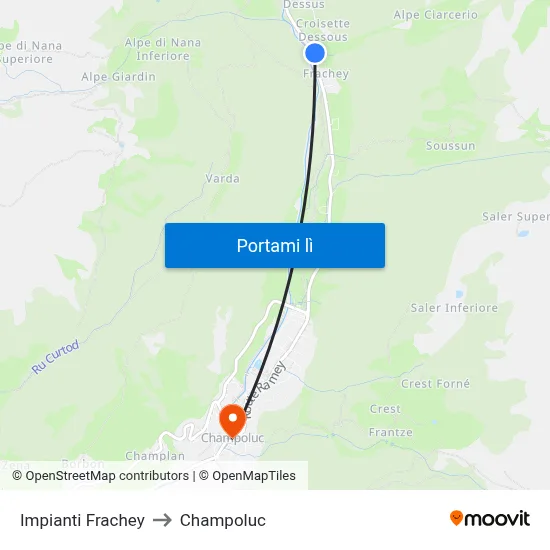 Impianti Frachey to Champoluc map
