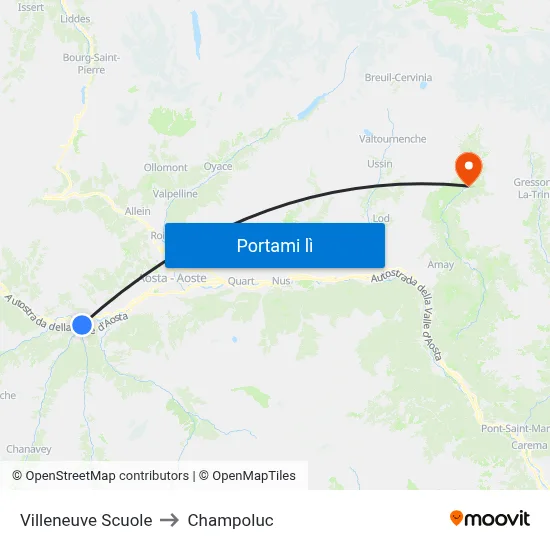 Villeneuve Scuole to Champoluc map