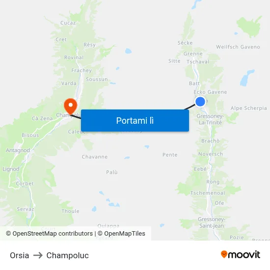 Orsia to Champoluc map