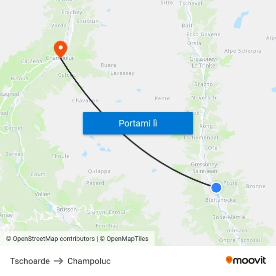 Tschoarde to Champoluc map
