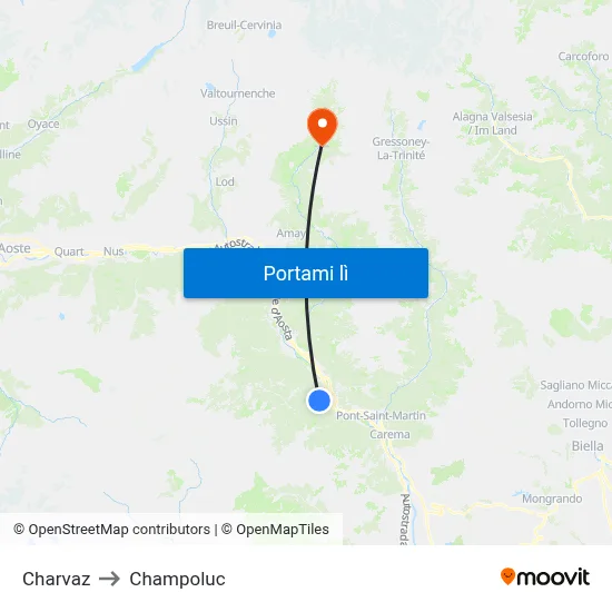 Charvaz to Champoluc map