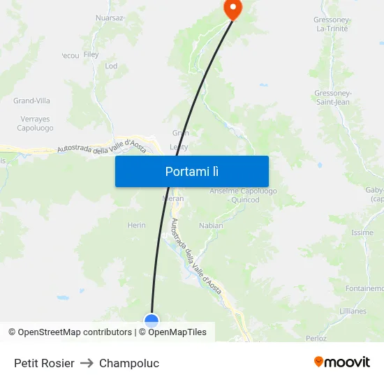 Petit Rosier to Champoluc map