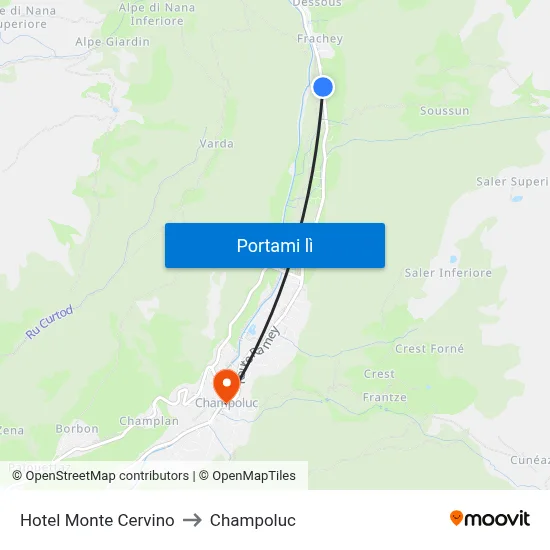 Hotel Monte Cervino to Champoluc map